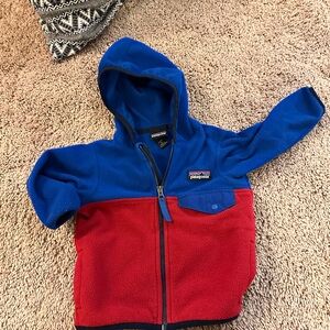 Patagonia Kids Fleece Hoodie in Blue and Red